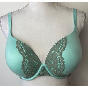 Victoria's Secret 36DD Perfect Shape bra Underwire Padded Lace Sexy Aqua